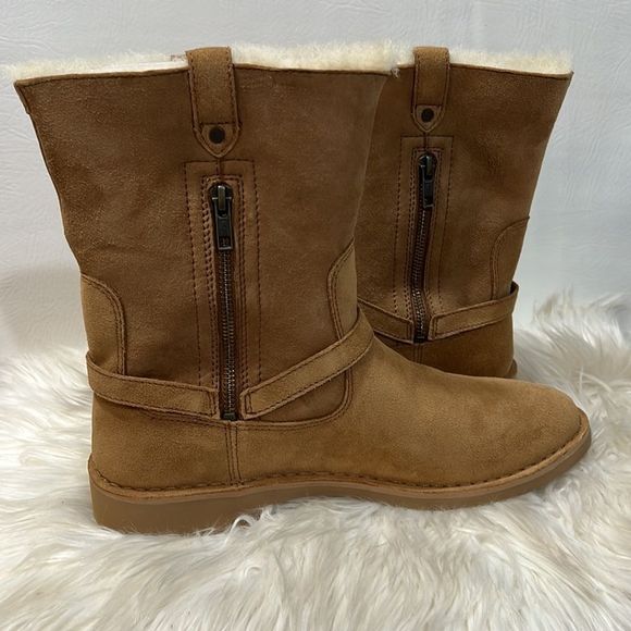 Unusual UGG Aveline Women’s Low Heeled Suede Australian Lamb Sherpa Lined Boot - Picture 4 of 8